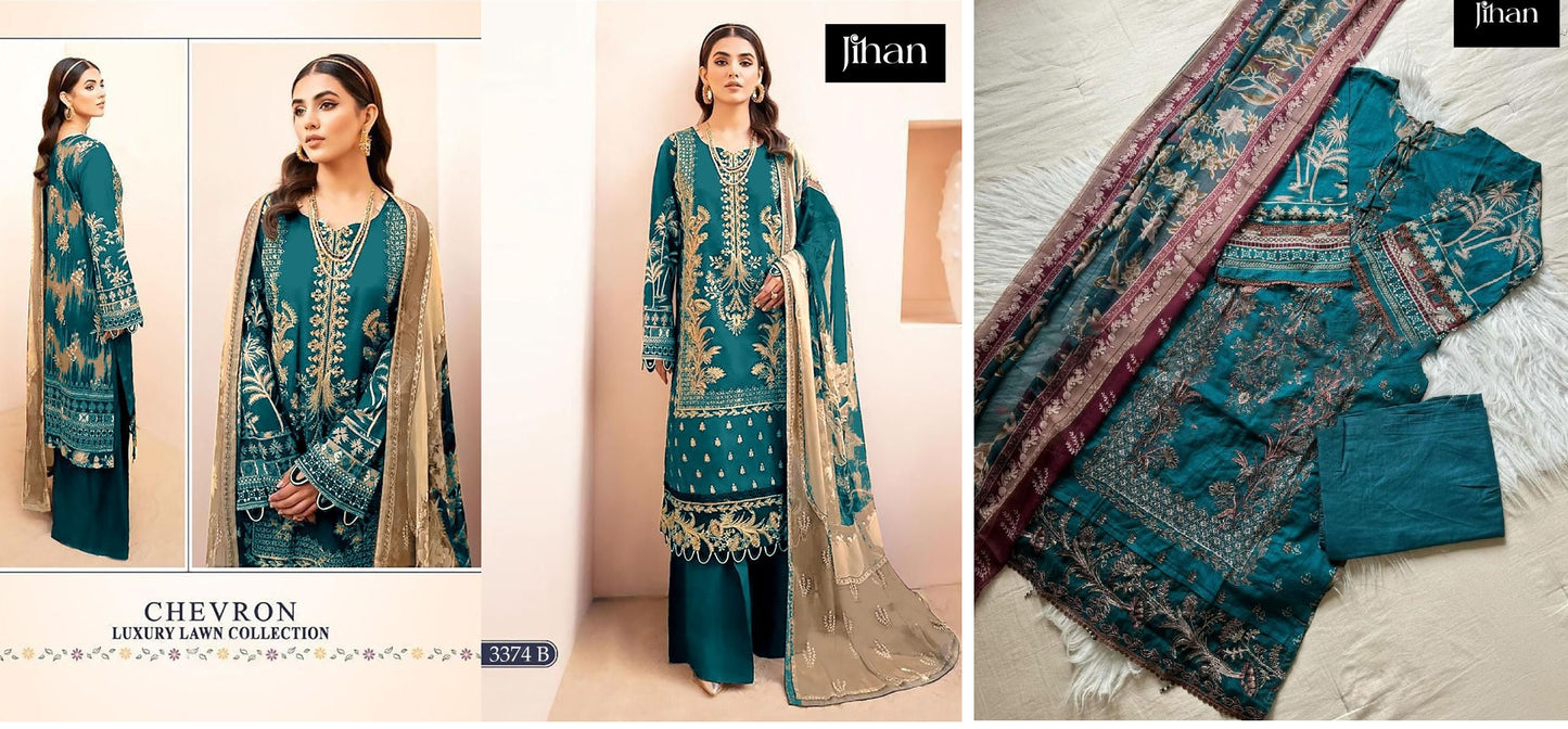3374B Chevron Lawn Luxury Collection Jihan Pakistani Salwar Suits