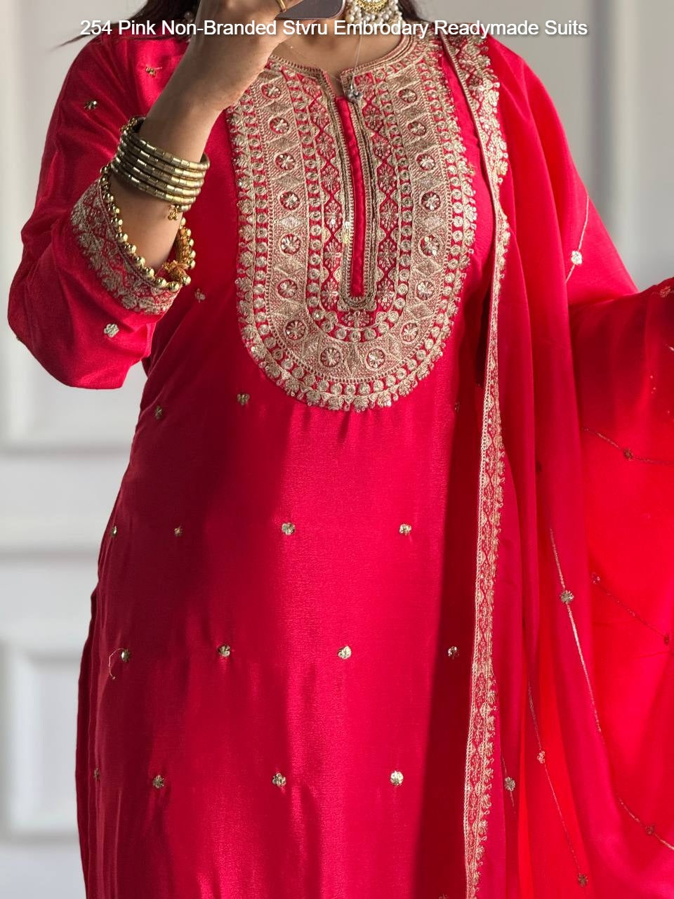 254 Pink Non-Branded Stvru Embrodary Readymade Suits