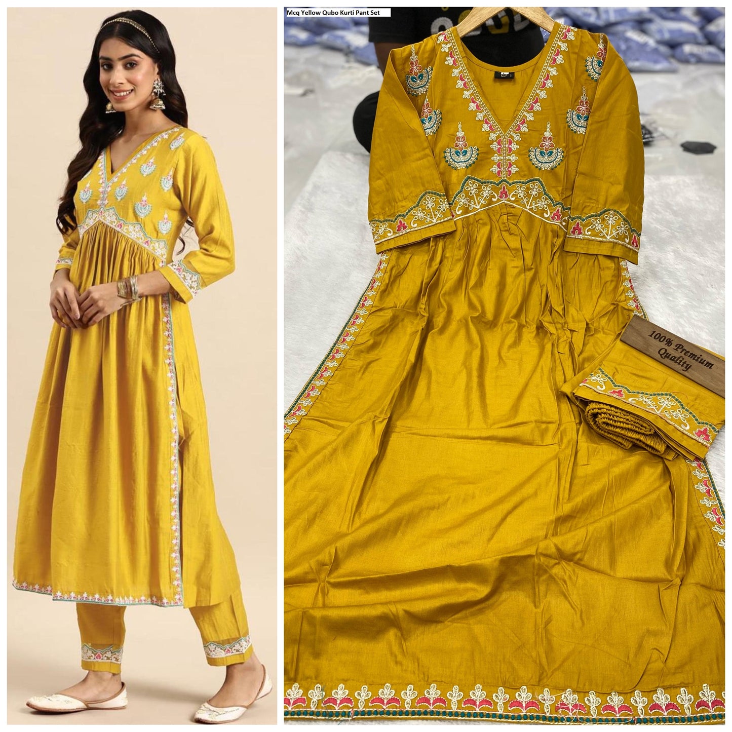 Mcq Yellow Qubo Kurti Pant Set