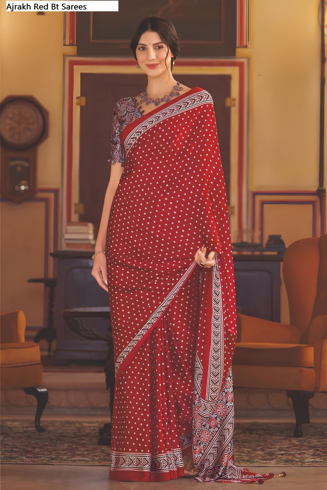 Ajrakh Red Bt Sarees