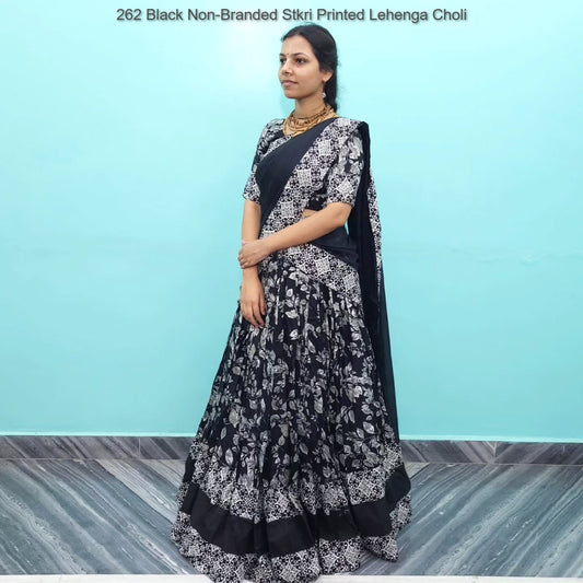 262 Black Non-Branded Stkri Printed Lehenga Choli