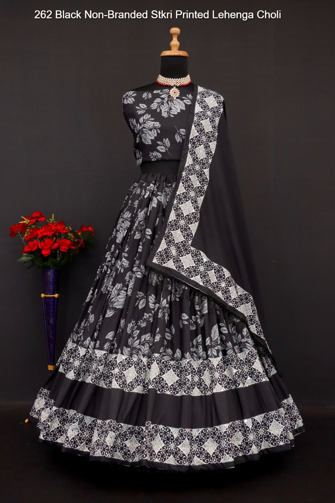 262 Black Non-Branded Stkri Printed Lehenga Choli