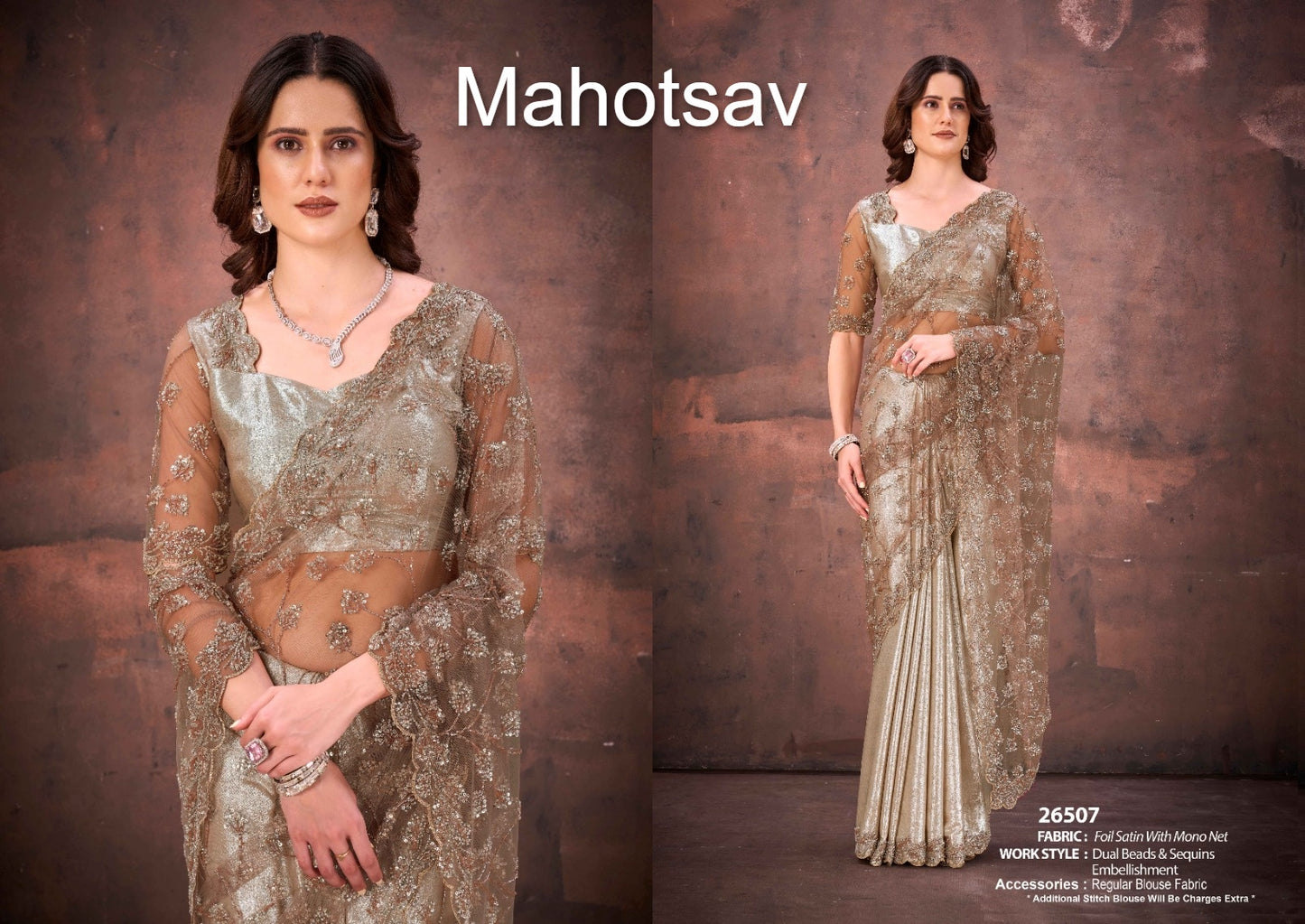 26507 Mohmanthan 26500 Aureliaa Mahotsav Foil Satin Sarees