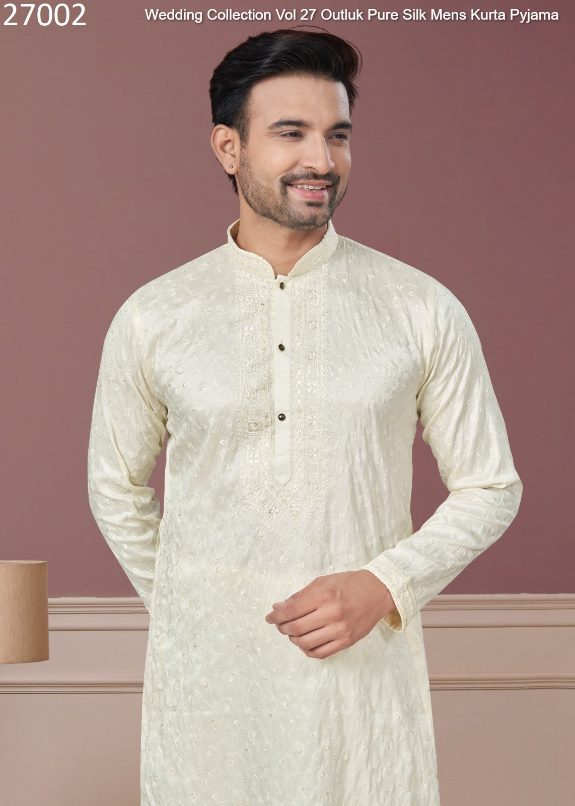 27002 Wedding Collection Vol 27 Outluk Pure Silk Mens Kurta Pyjama