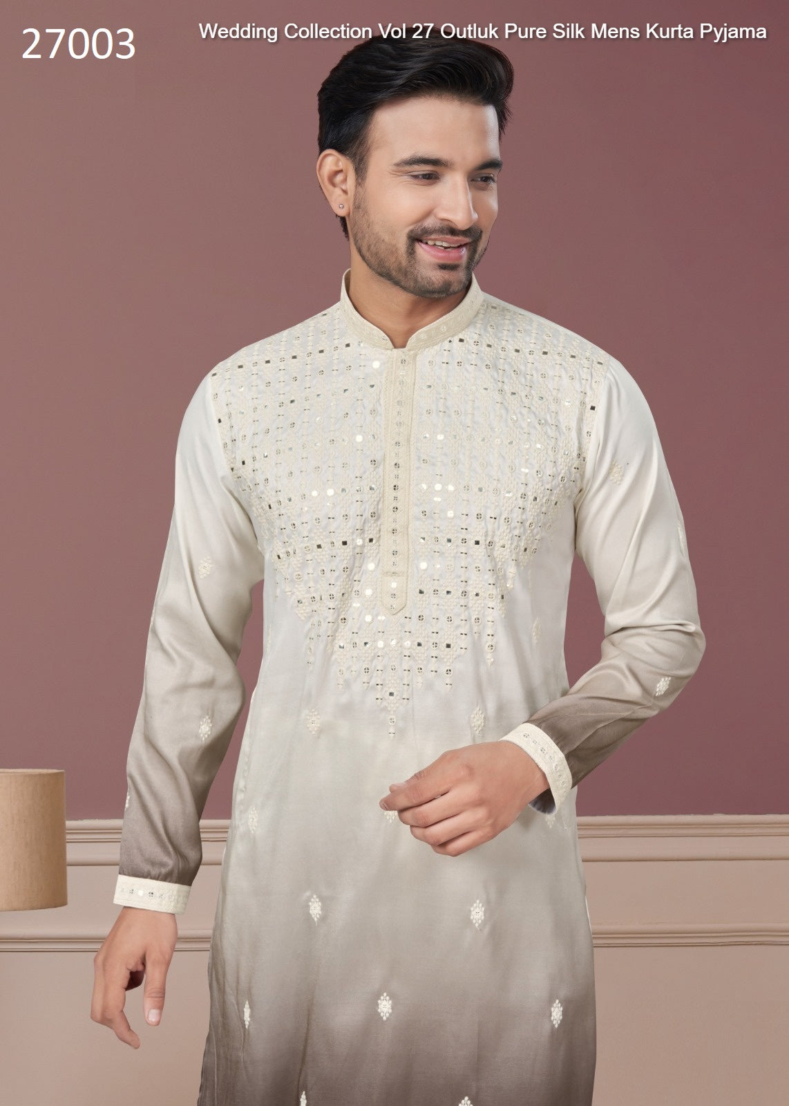 27003 Wedding Collection Vol 27 Outluk Pure Silk Mens Kurta Pyjama