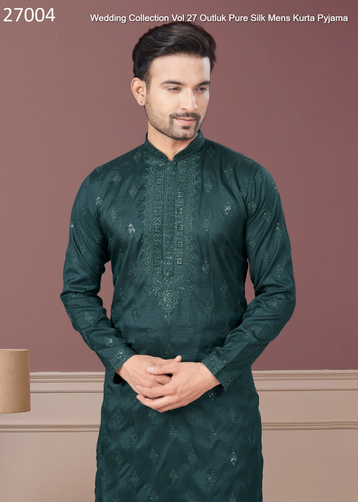 27004 Wedding Collection Vol 27 Outluk Pure Silk Mens Kurta Pyjama