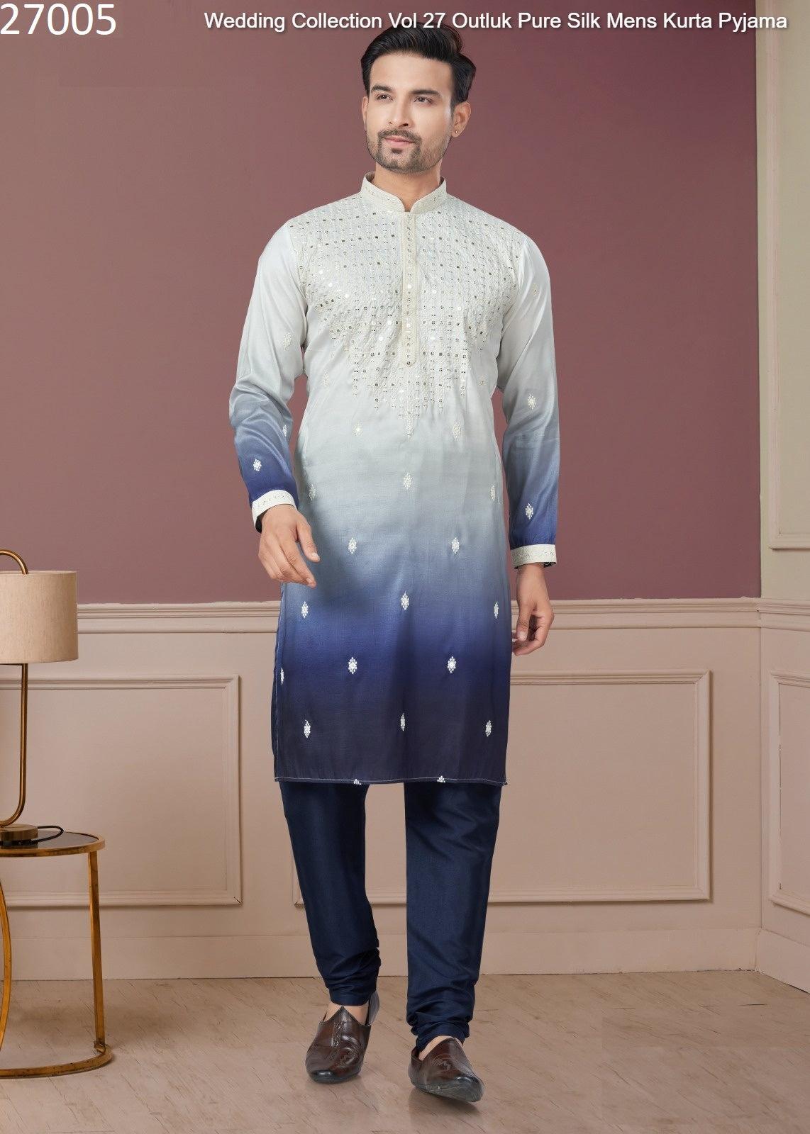 27005 Wedding Collection Vol 27 Outluk Pure Silk Mens Kurta Pyjama
