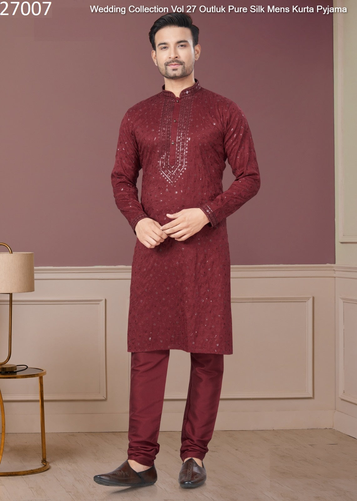 27007 Wedding Collection Vol 27 Outluk Pure Silk Mens Kurta Pyjama