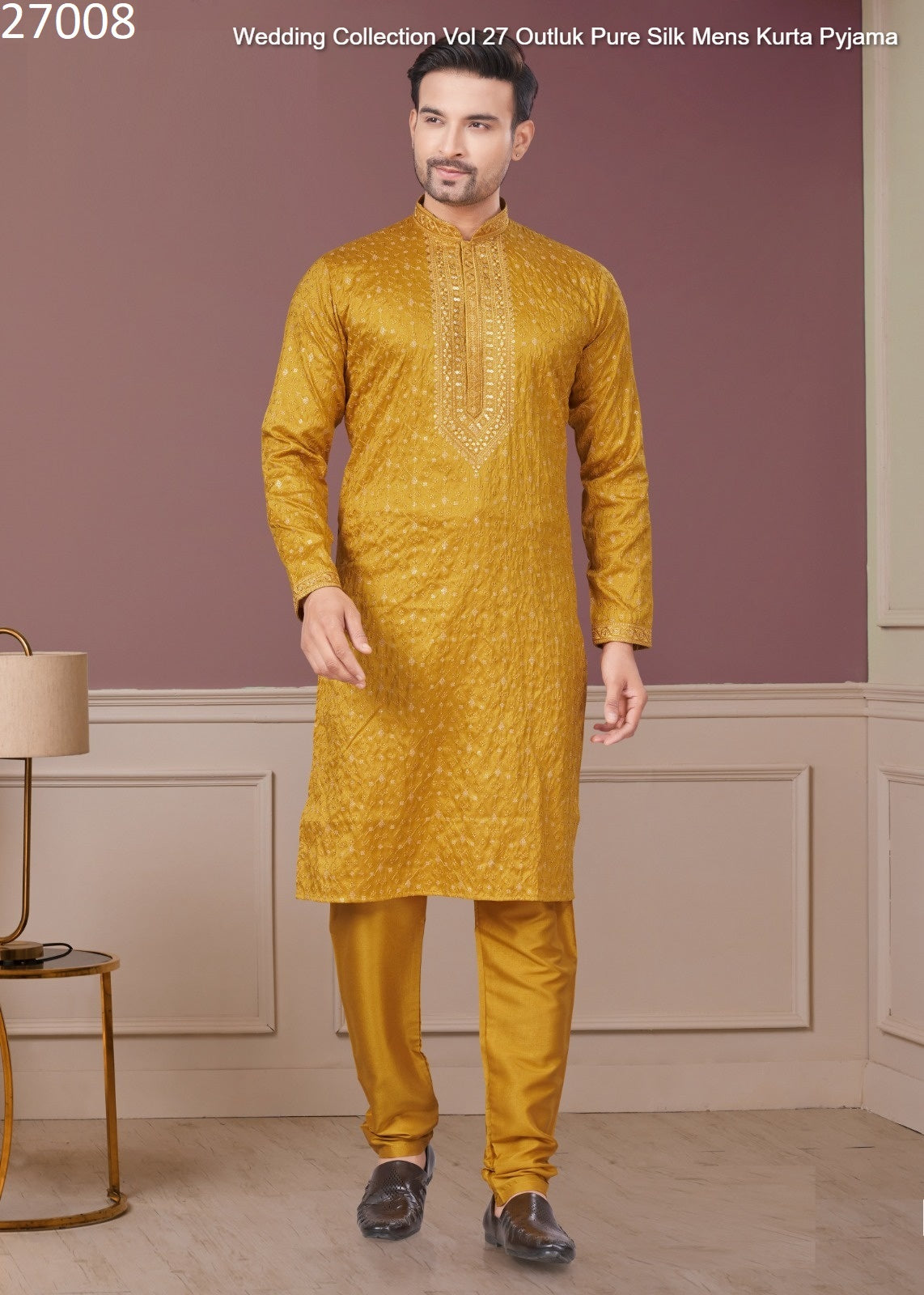 27008 Wedding Collection Vol 27 Outluk Pure Silk Mens Kurta Pyjama