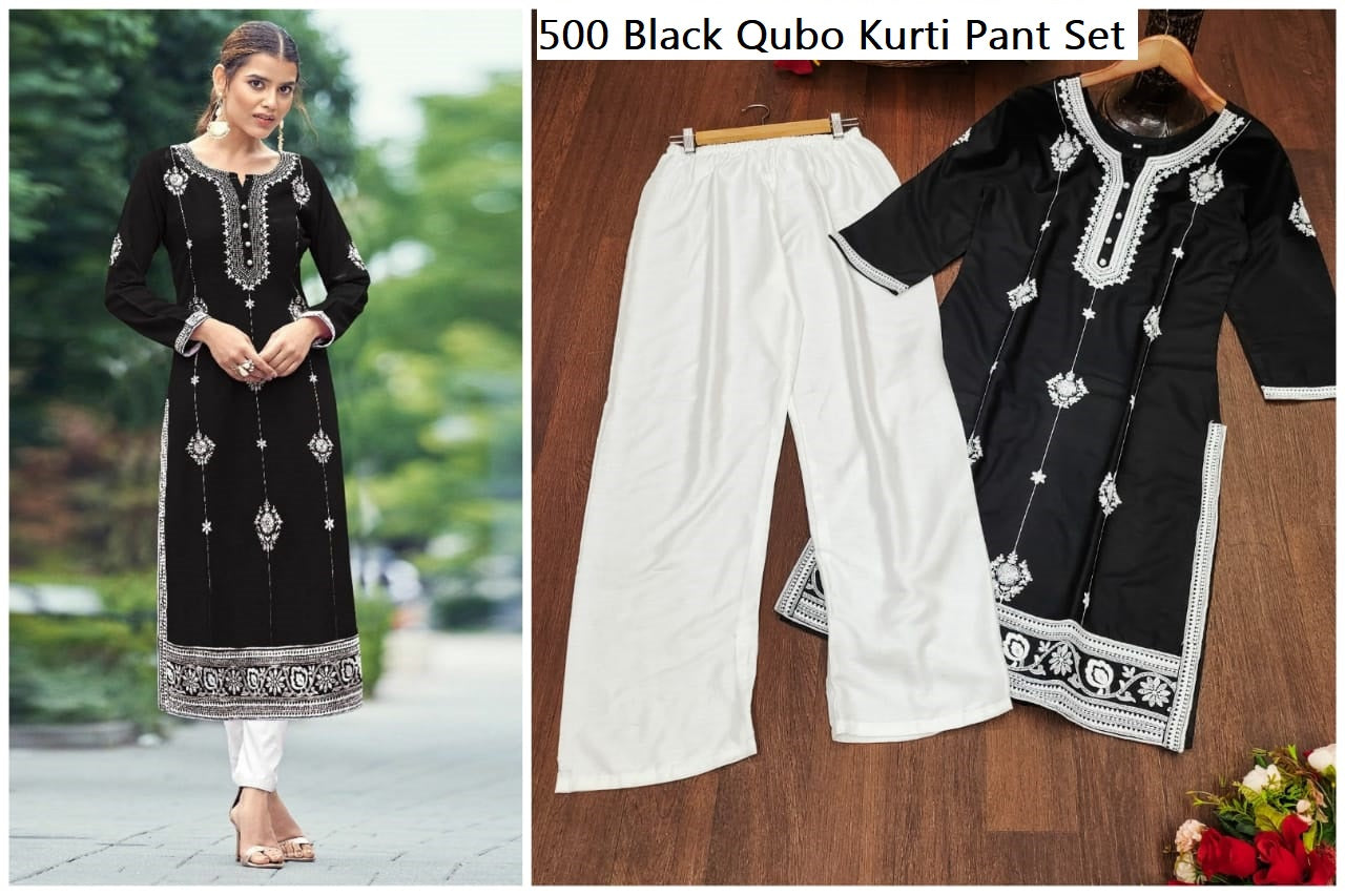 500Black Qubo Kurti Pant Set