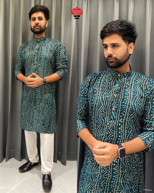 Being Bandhani Print Rama Bluehills Mens Kurta