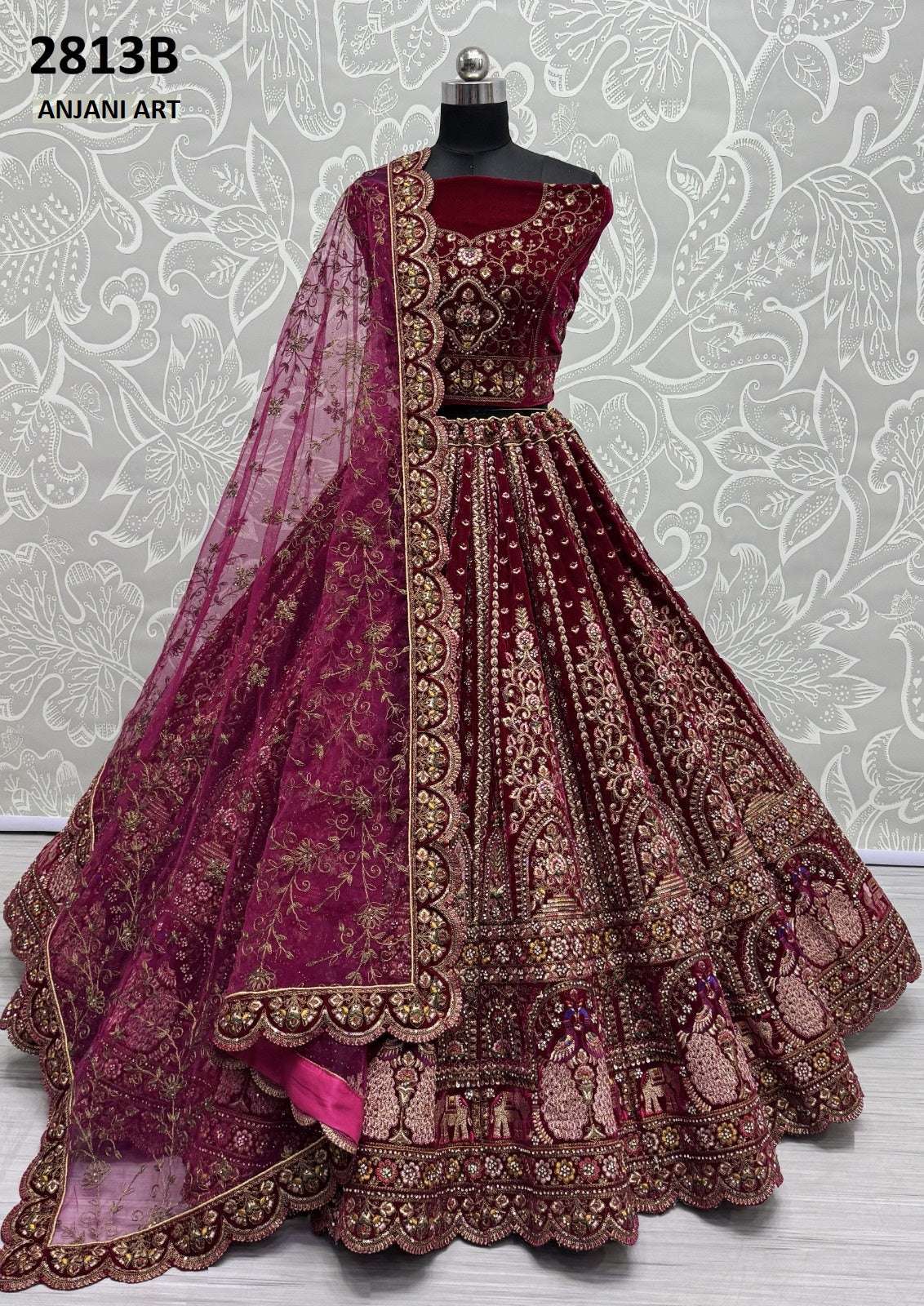 2813B Anjani Art Velvet Lehenga Choli