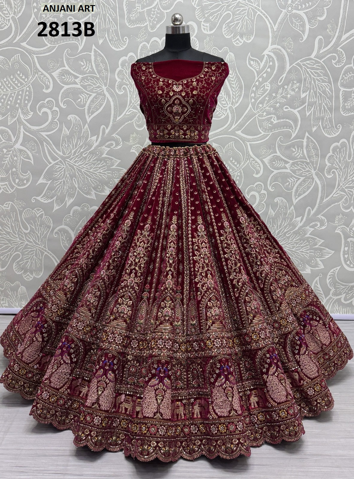 2813B Anjani Art Velvet Lehenga Choli