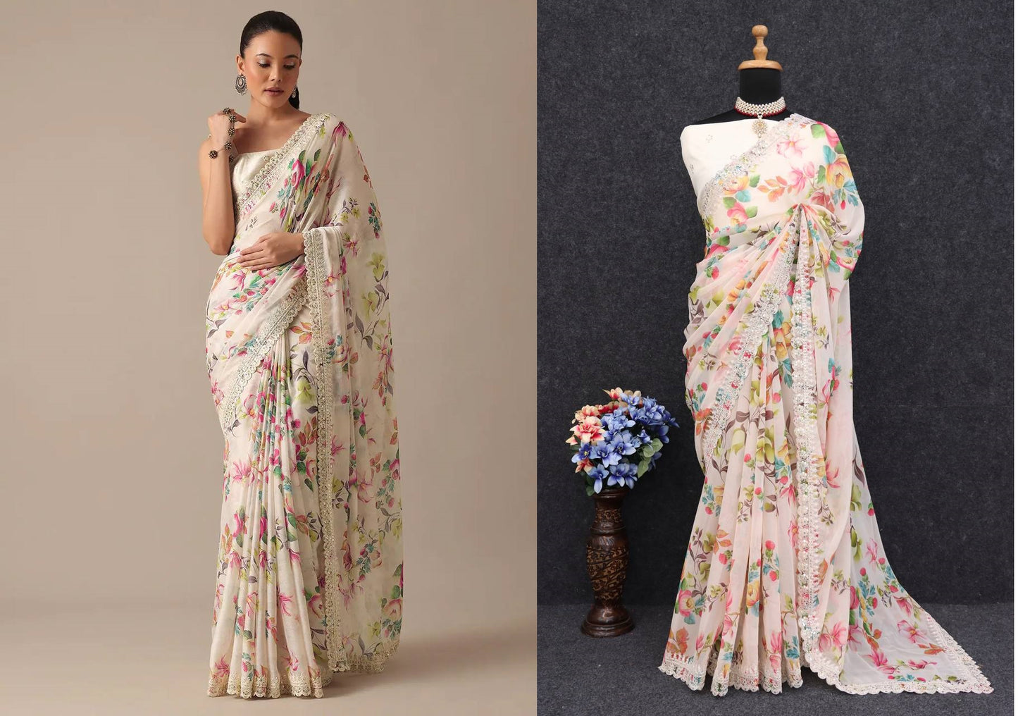 1210 White Bt Sarees