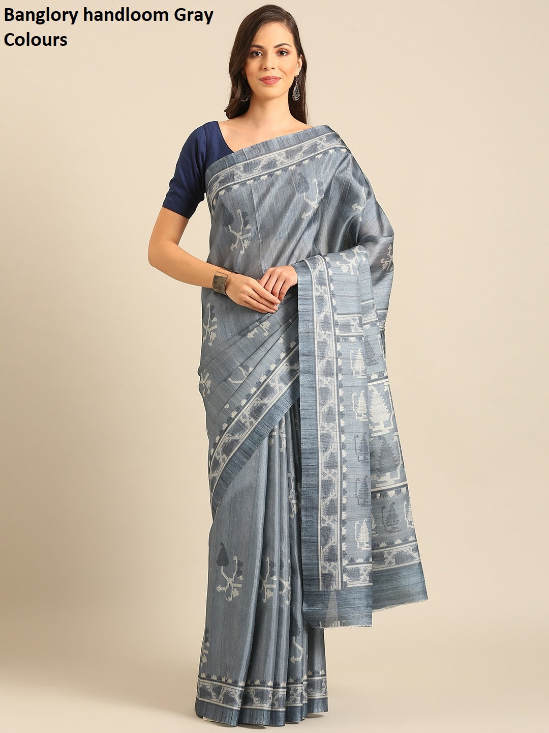 Banglory Handloom Gray Bunawat Sarees