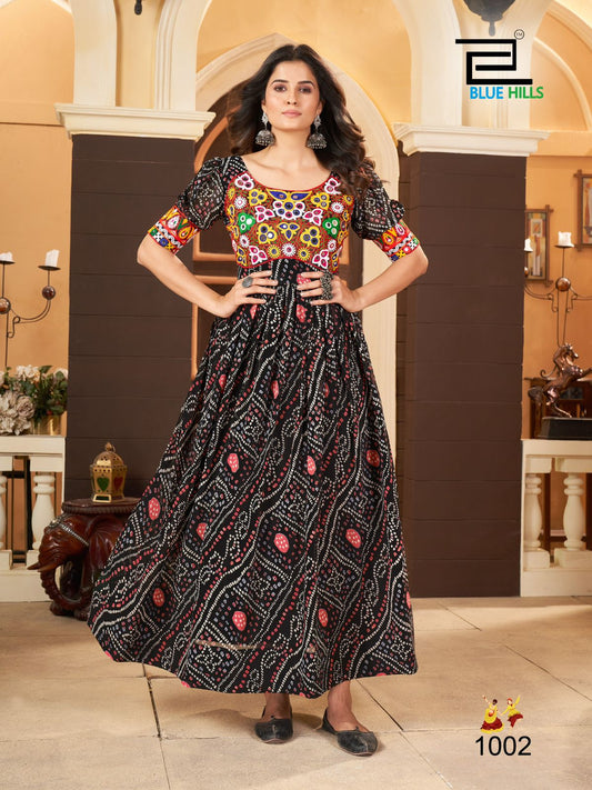 1002 Lehariyo Gamthi Work Bluehills One Piece Gown