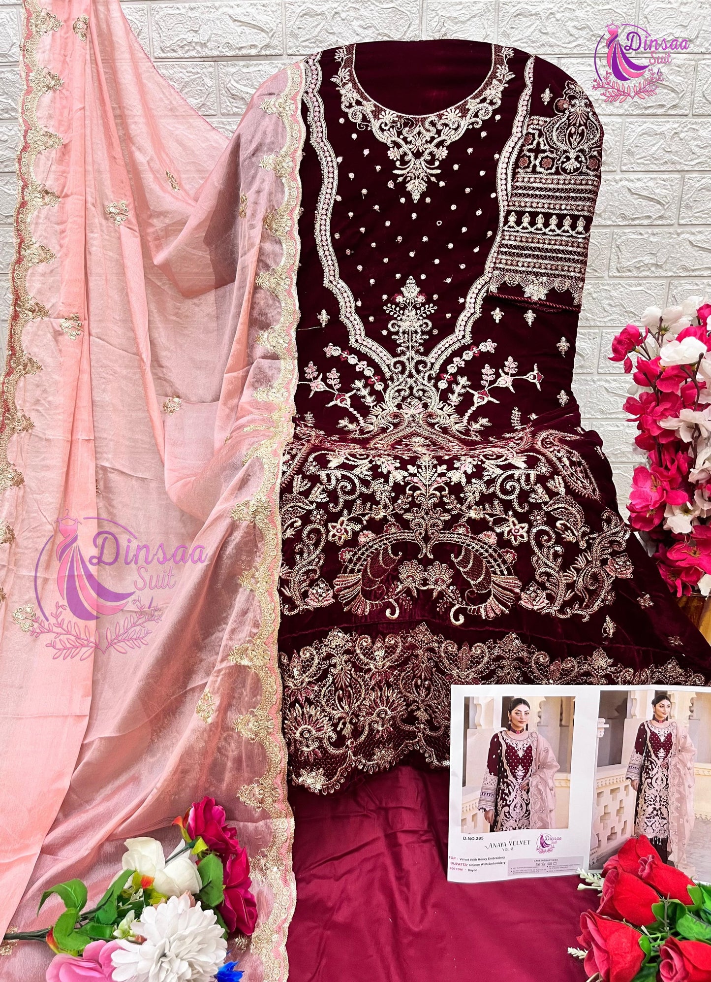 285 Anaya Vol 2 Dinsaa Suit Embroidery Velvet Suits