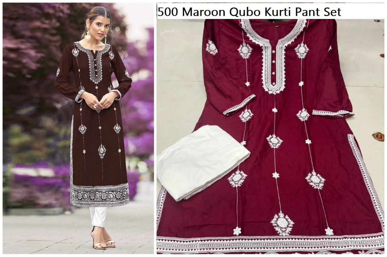 500Marron Qubo Kurti Pant Set