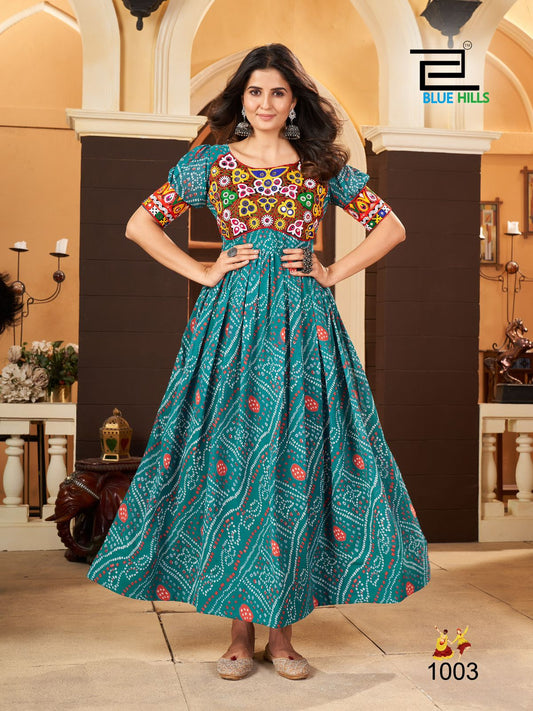 1003 Lehariyo Gamthi Work Bluehills One Piece Gown