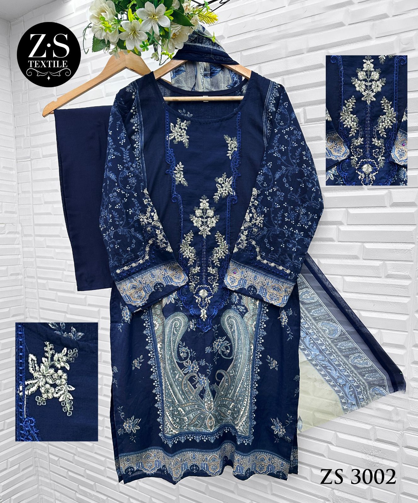 3002 Navy Blue Zs Textile Printed Pakistani Readymade Suits