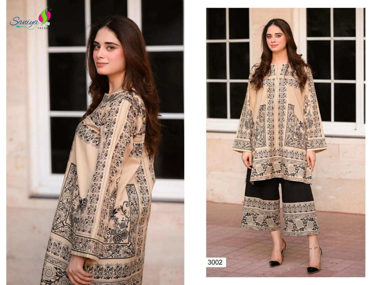 3002 Turkish Print Saniya Trendz Modal Satin Co Ord Set