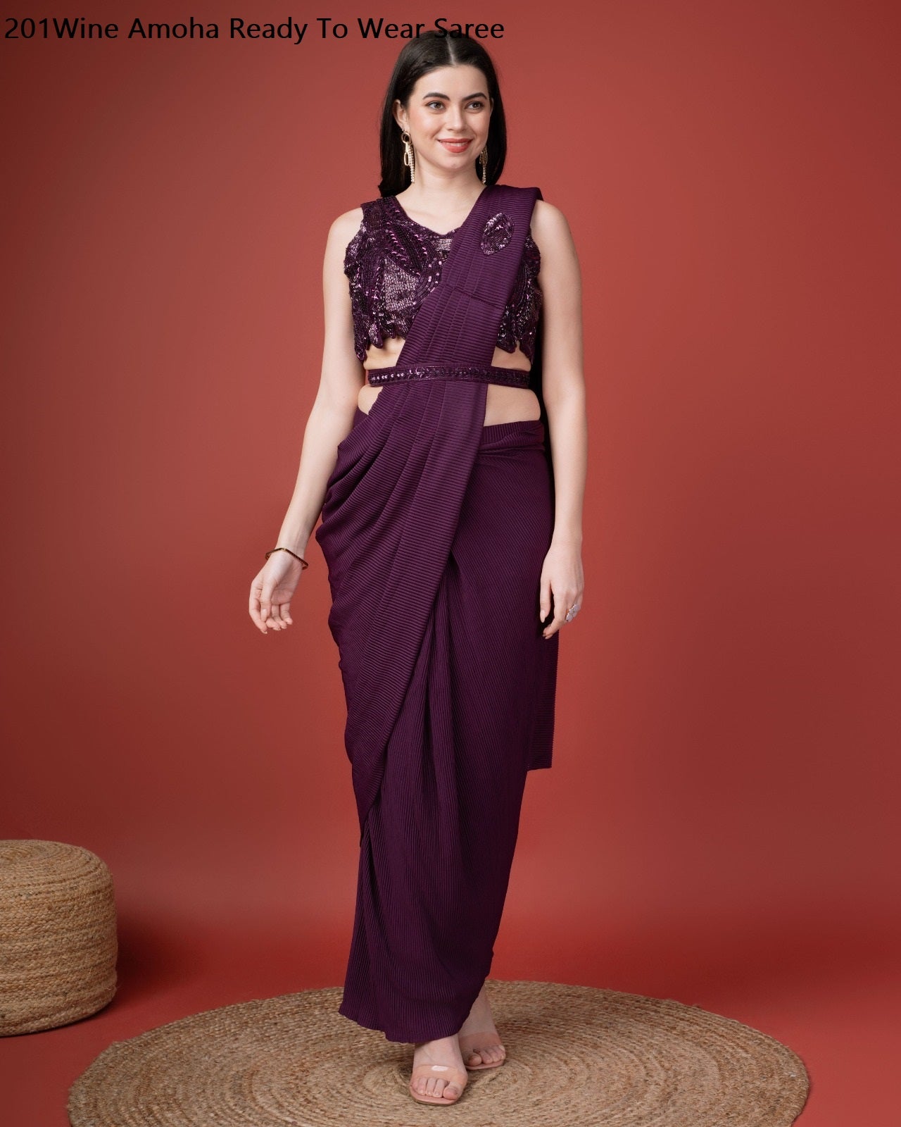 201Wine Amoha Ready To Wear Saree