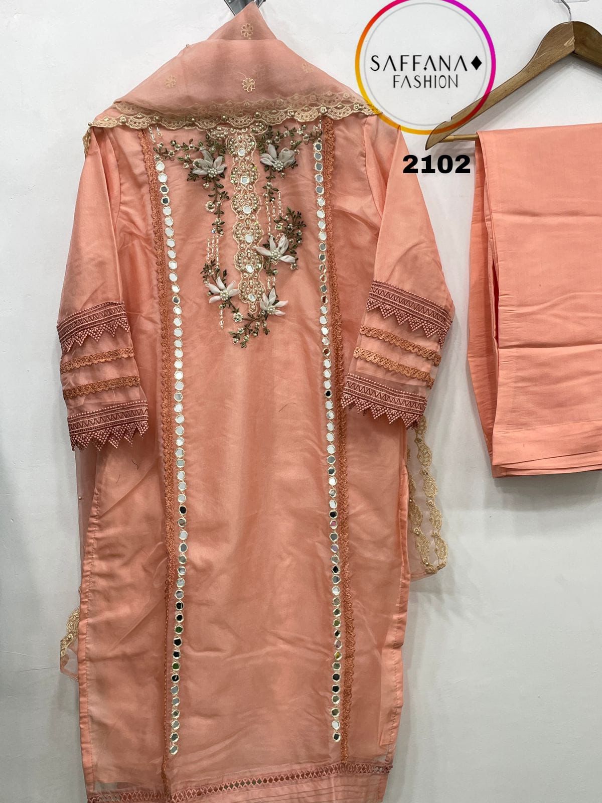 2102Peach Saffana Pakistani Readymade Suits