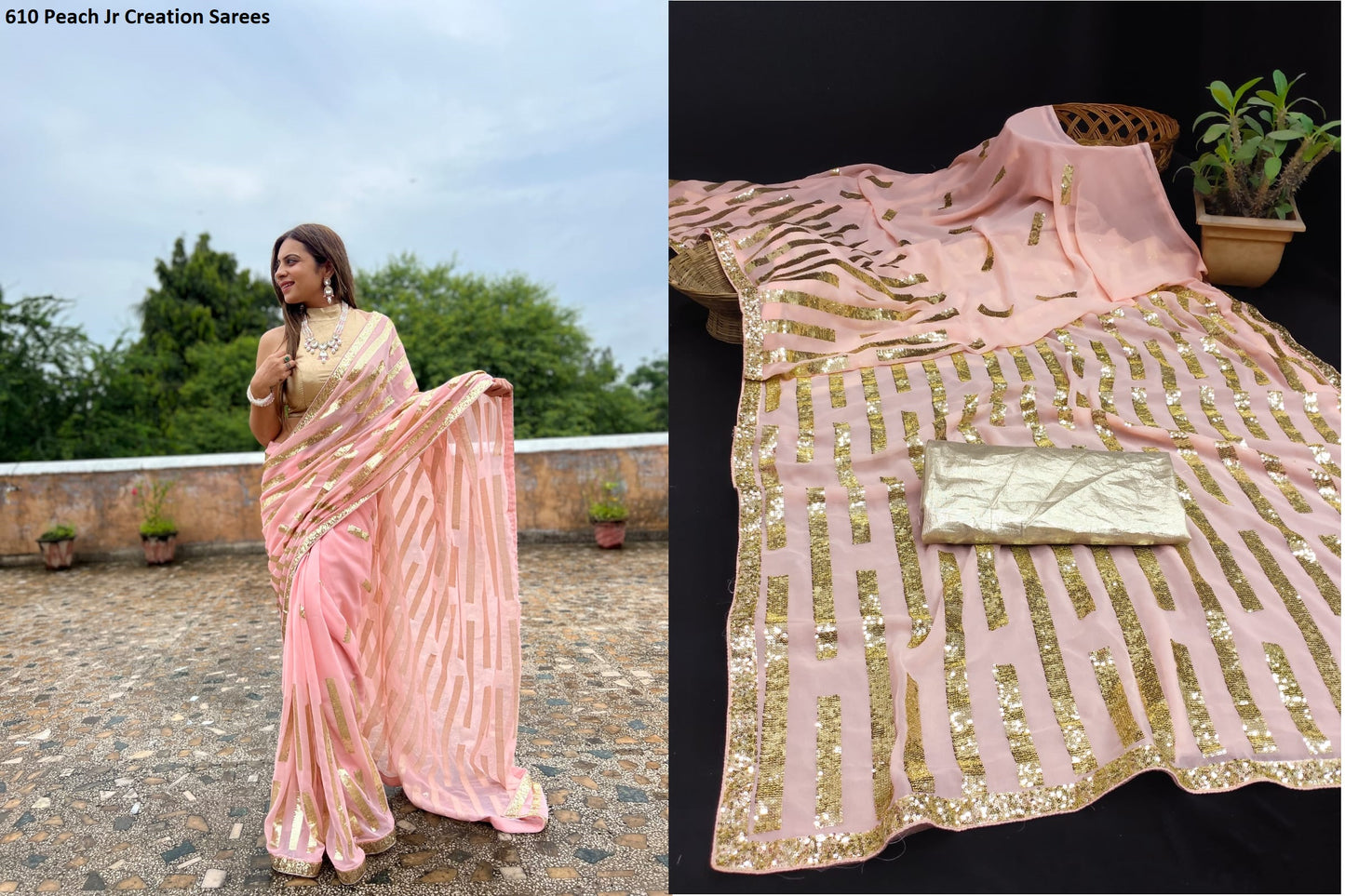 610 Peach Jr Creation Sarees