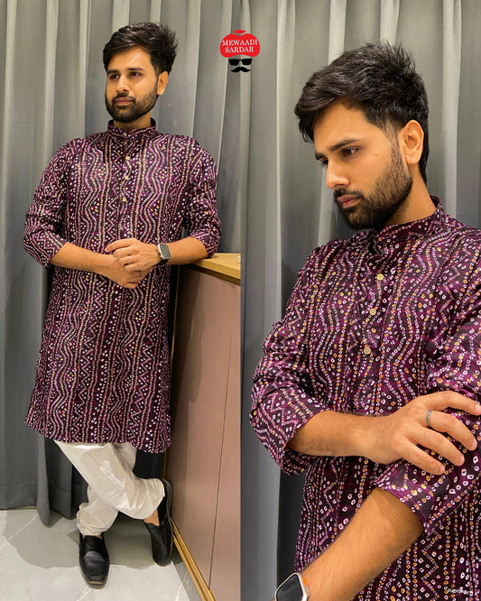 Being Bandhani Print Wine Bluehills Mens Kurta