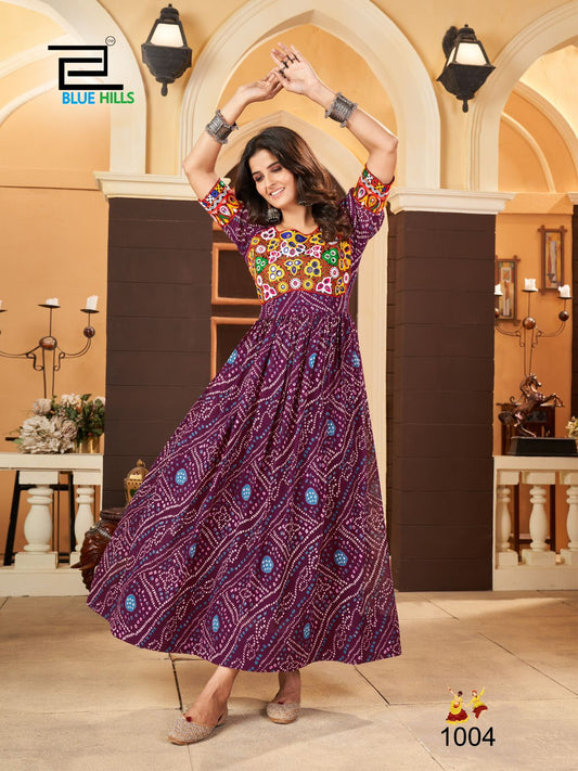 1004 Lehariyo Gamthi Work Bluehills One Piece Gown