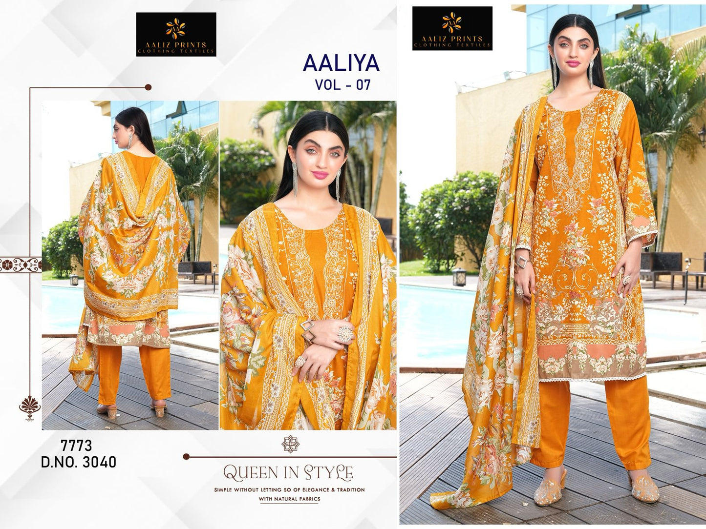 3040 Aaliya Vol 7 Aaliz Print Printed Karachi Unstitched Suits