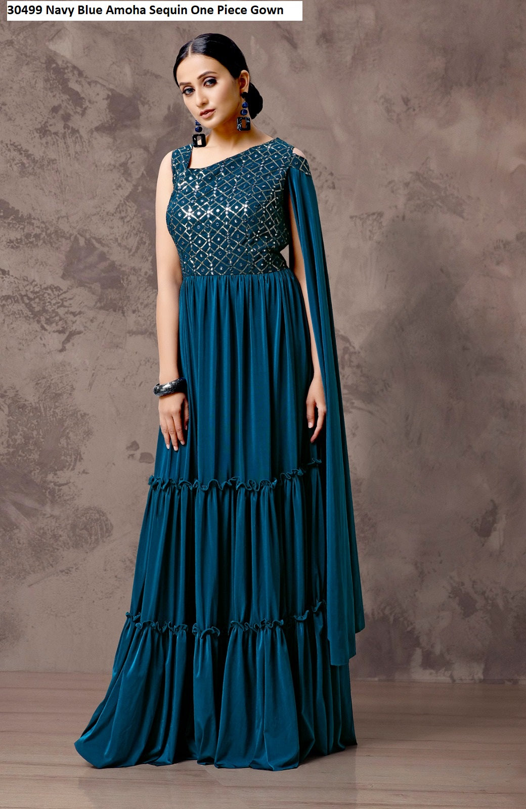 30499 Navy Blue Amoha Sequin One Piece Gown