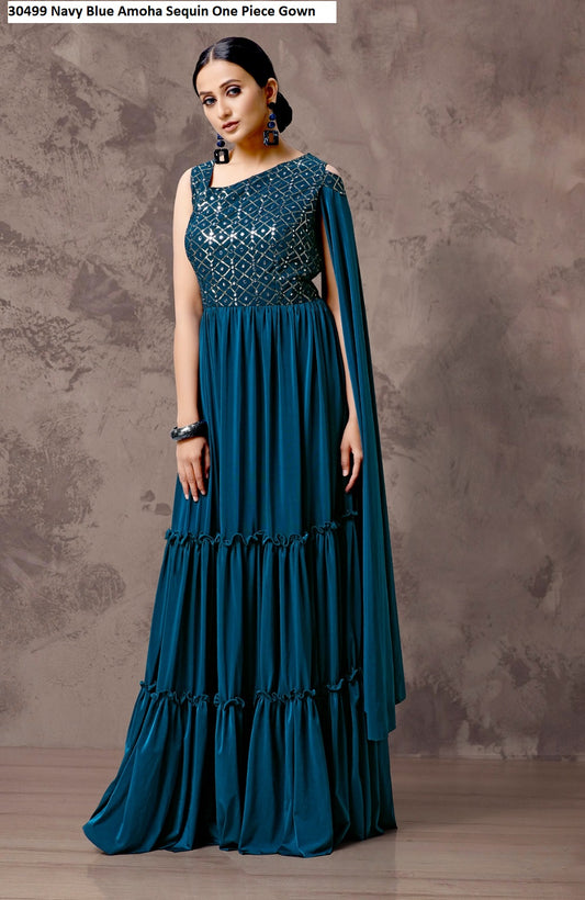 30499 Navy Blue Amoha Sequin One Piece Gown
