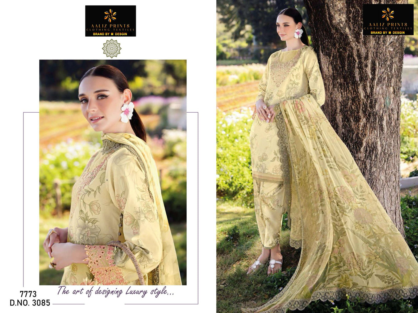 3085 Yellow Aaliz Print Printed Pakistani Patch Suits