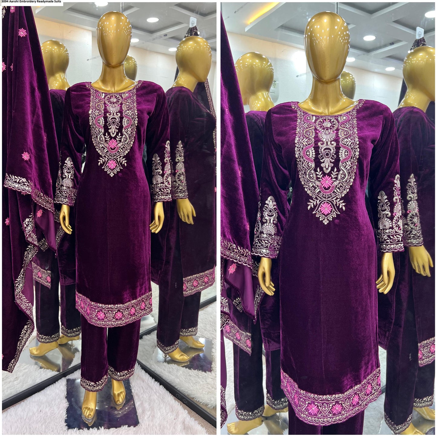 3094 Aarohi Embroidery Velvet Suits