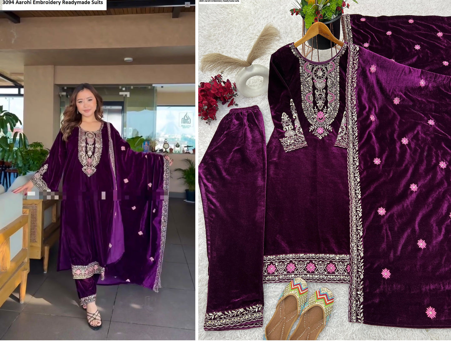 3094 Aarohi Embroidery Velvet Suits