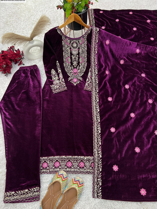 3094 Aarohi Embroidery Velvet Suits
