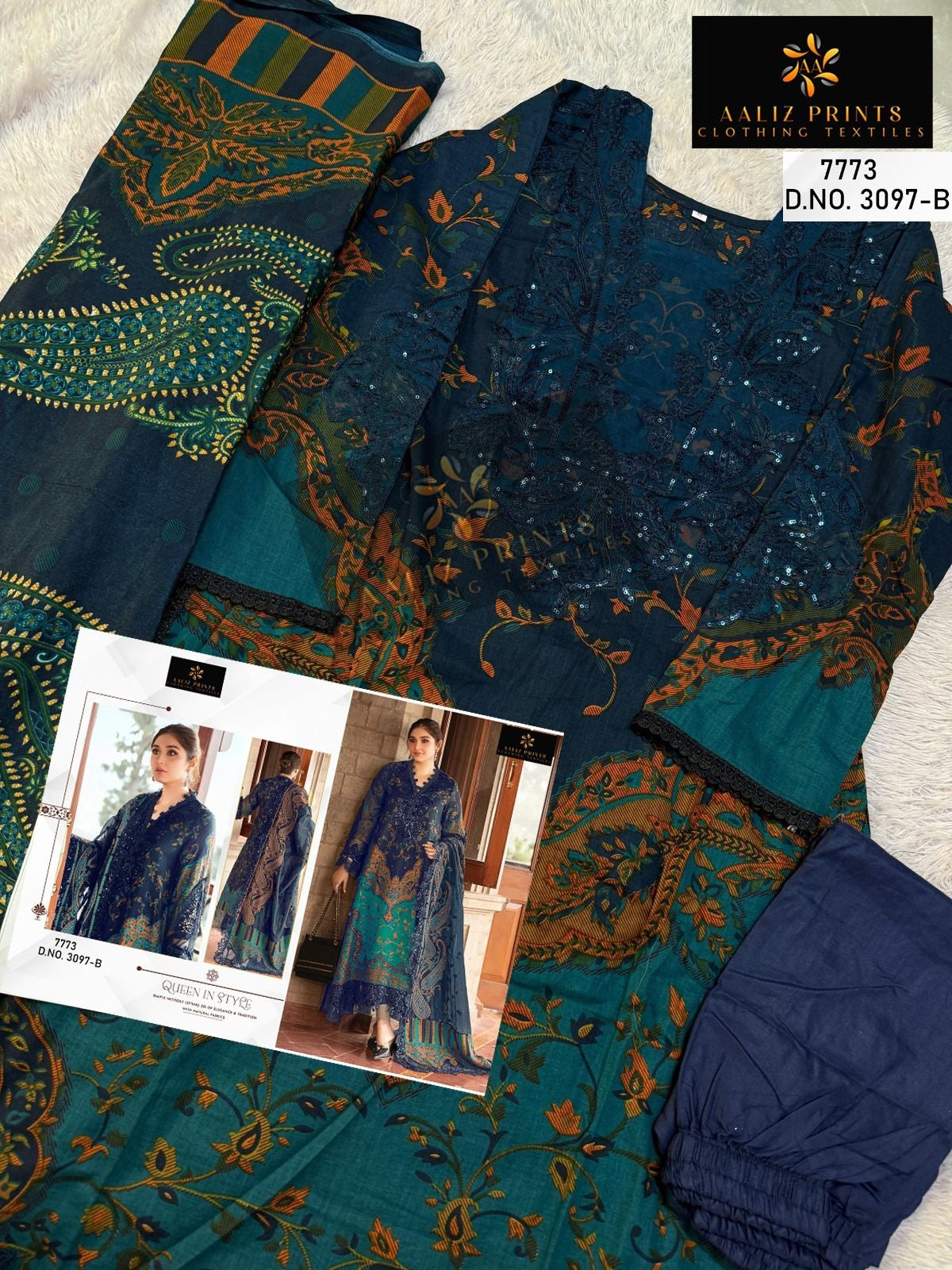 3097-B Aaliz Print Embroidery Pakistani Patch Suits