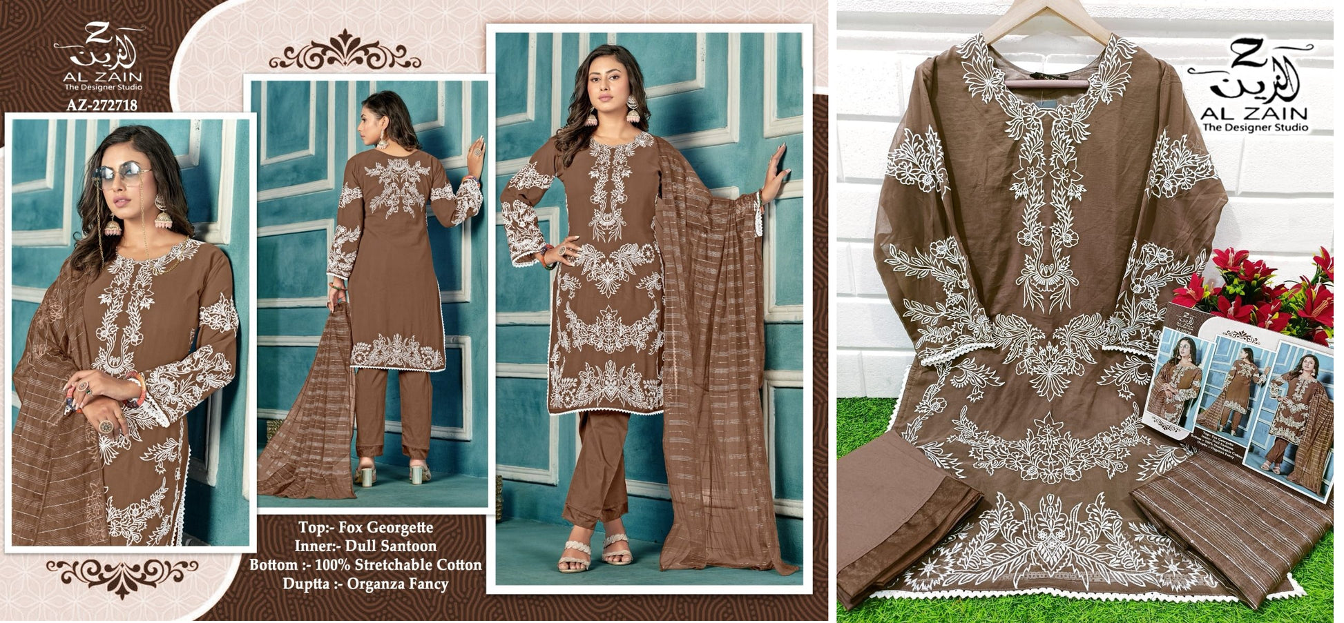 272718 Brown Al Zain Pakistani Readymade Suits