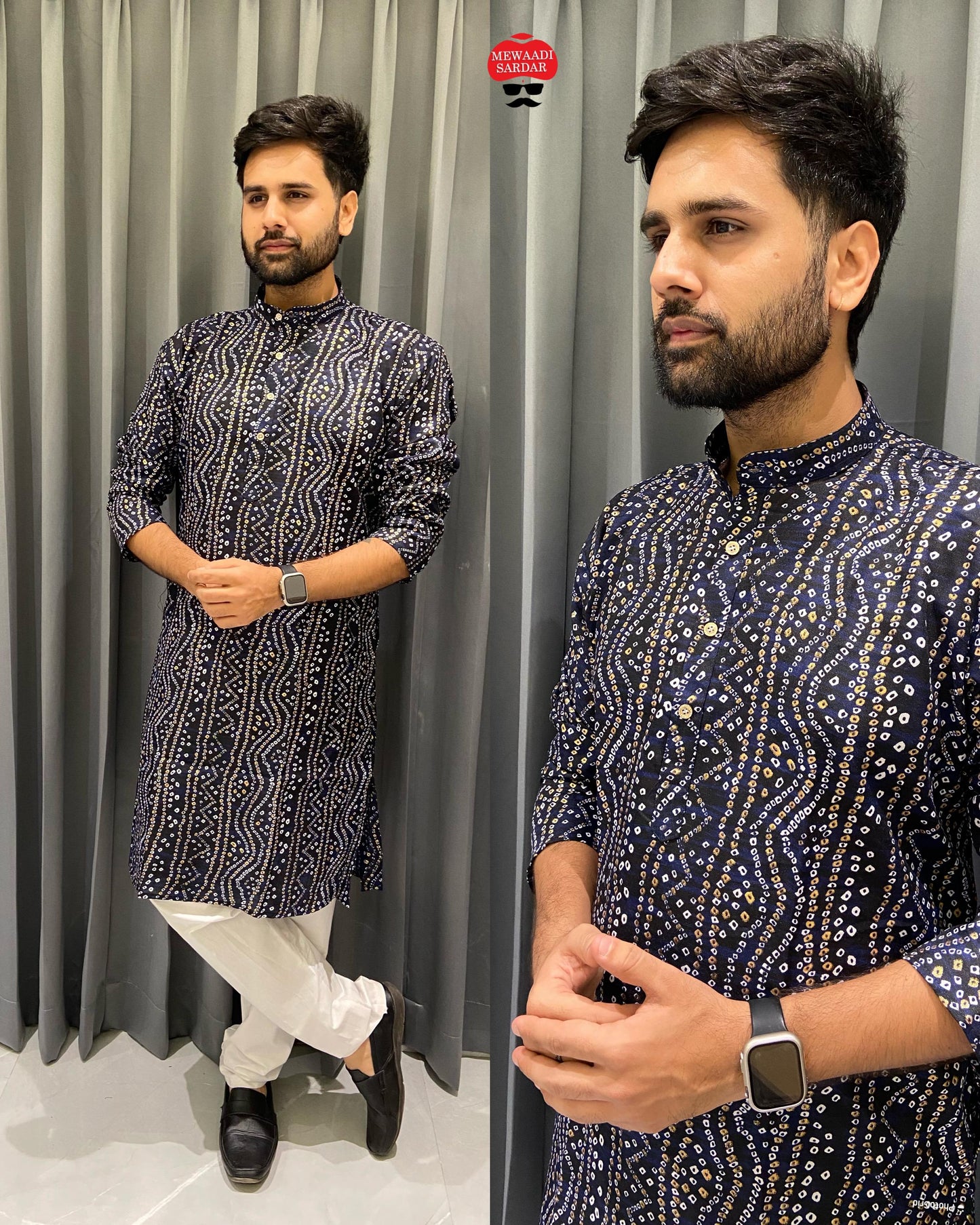 Being Bandhani Print Blue Bluehills Mens Kurta