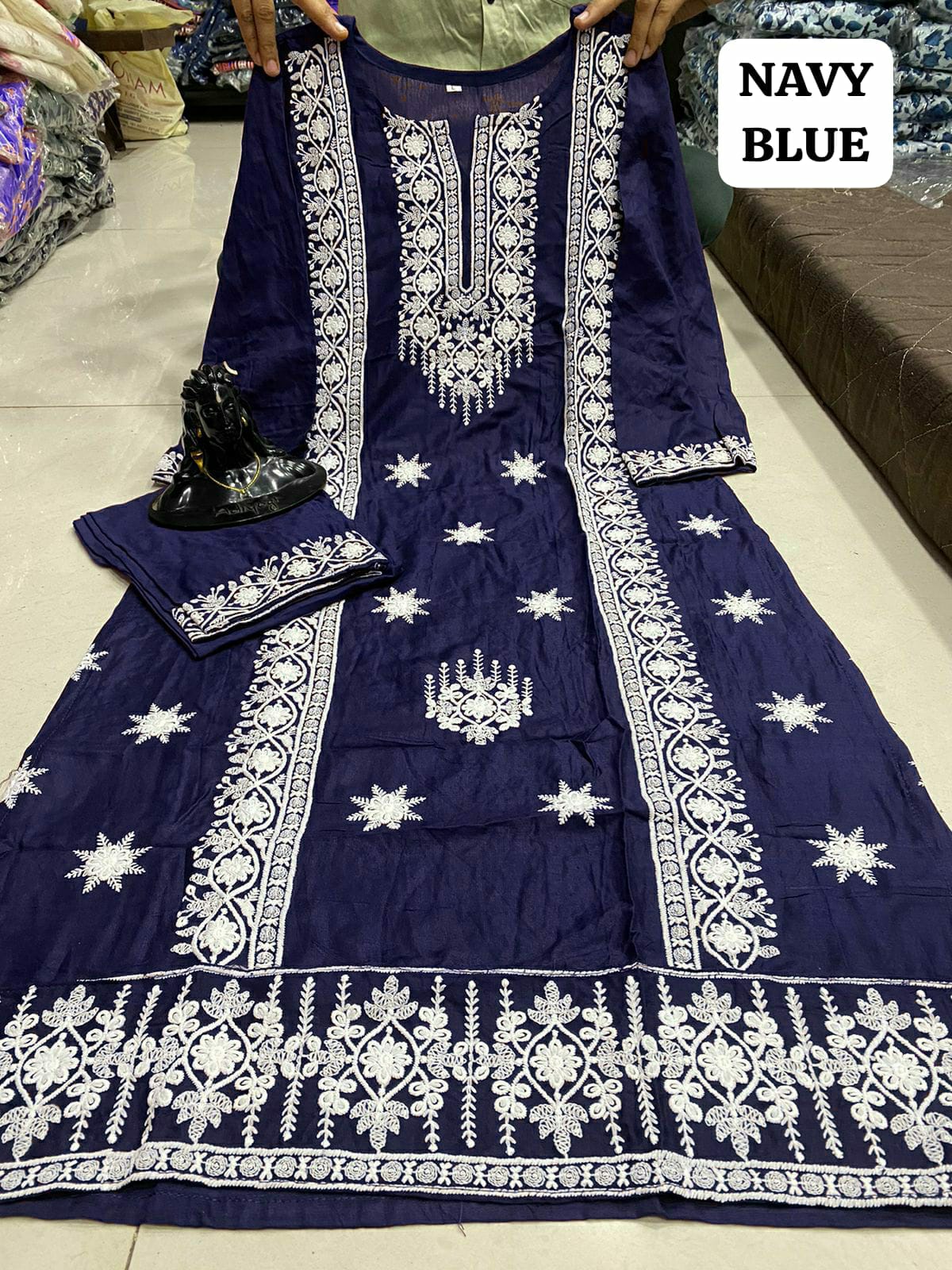 Festival Special Navy Blue Qubo Kurti Pant Set