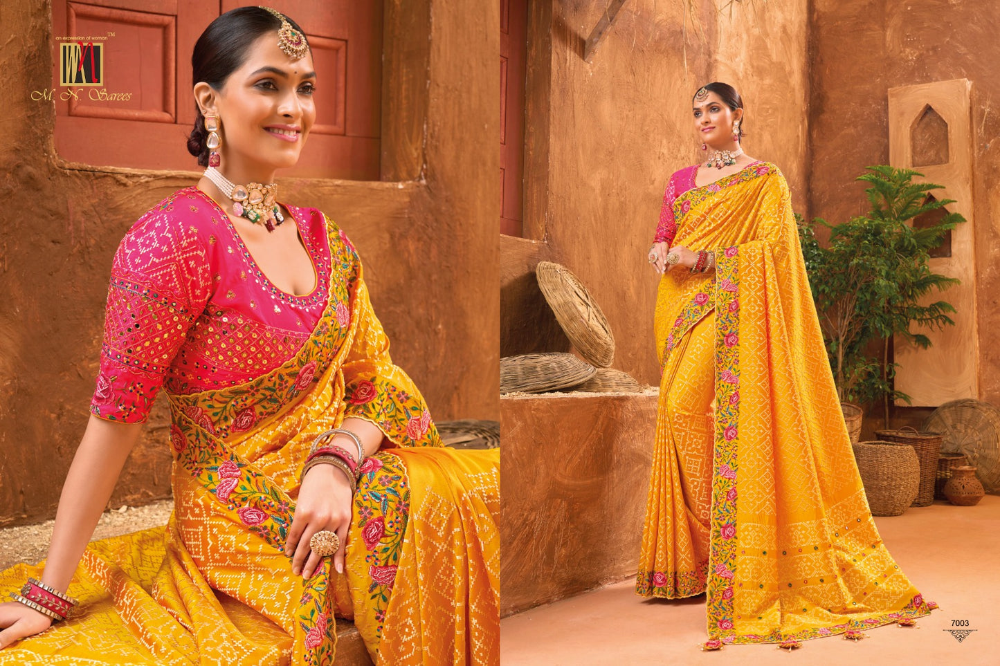 7003 Kachhi Work Vol 5 Mn Sarees