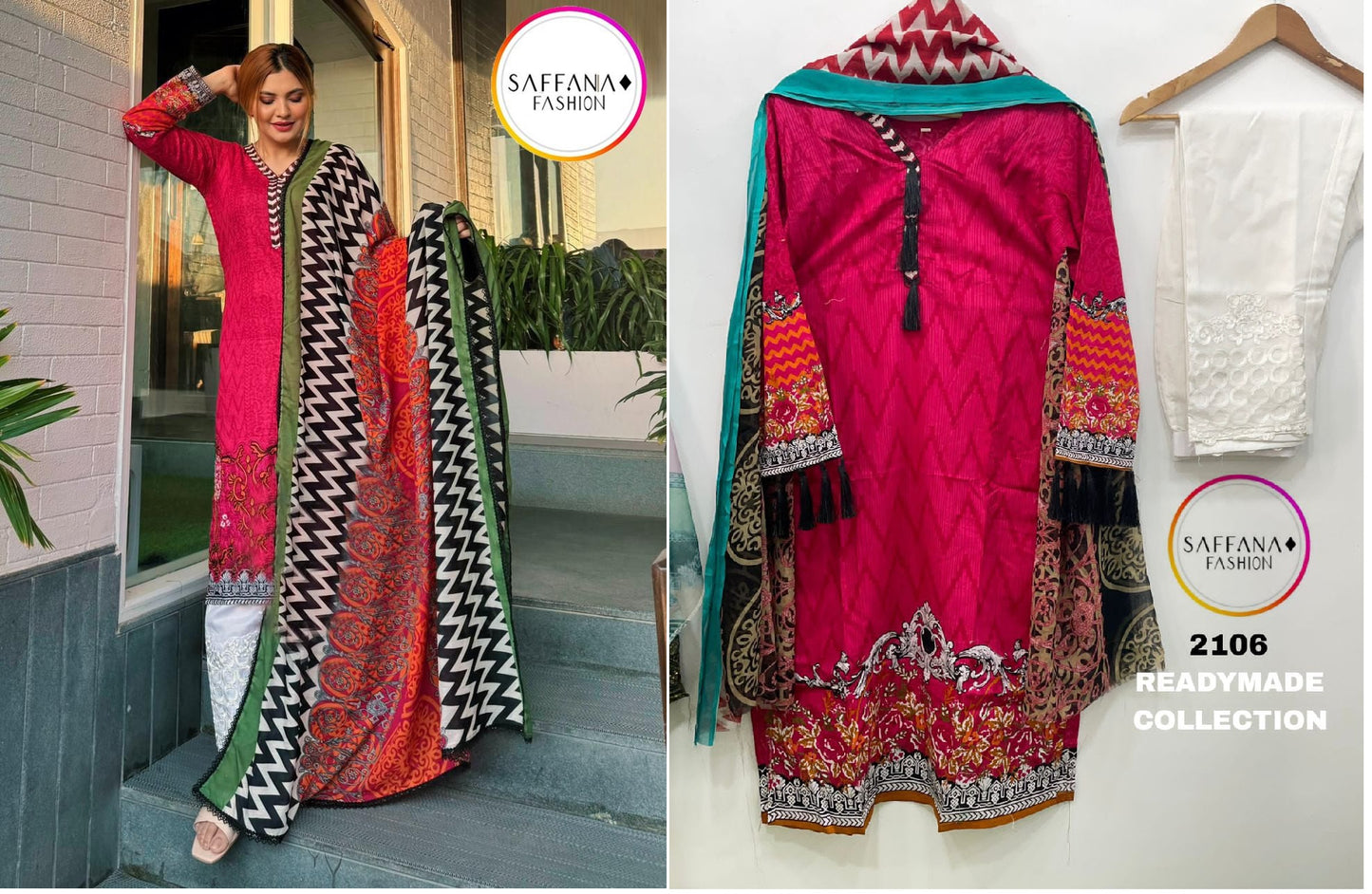 2106 Red Saffana Pakistani Readymade Suits