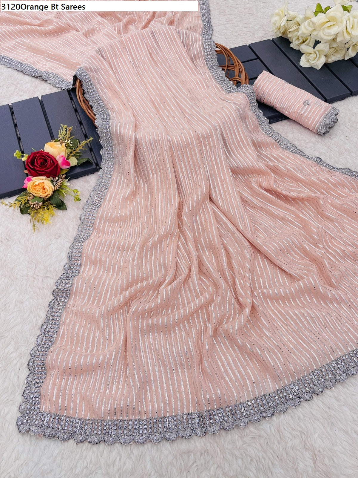 3120Orange Bt Sarees