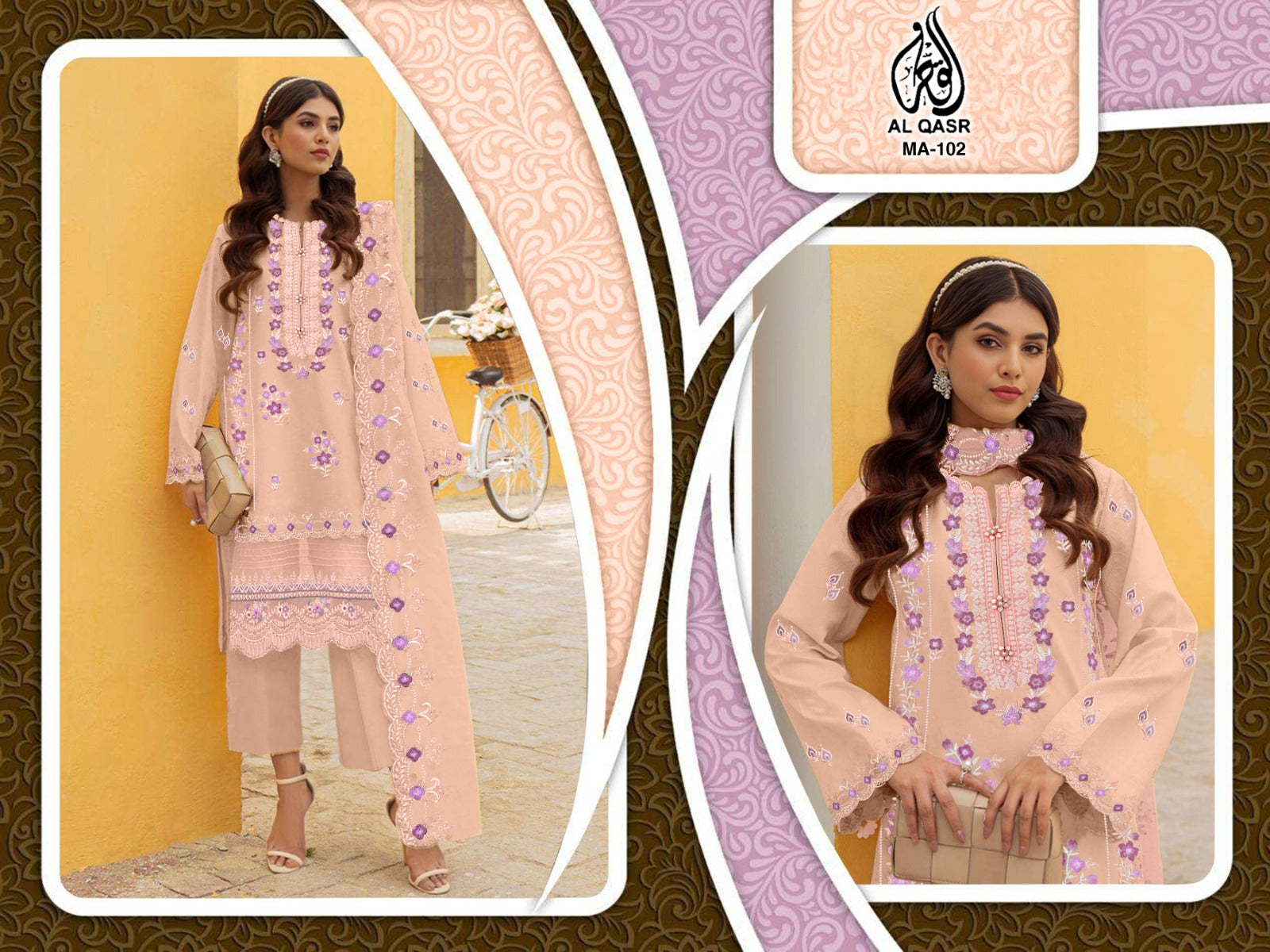 Ma-102Peach Al Qasr Pakistani Readymade Suits