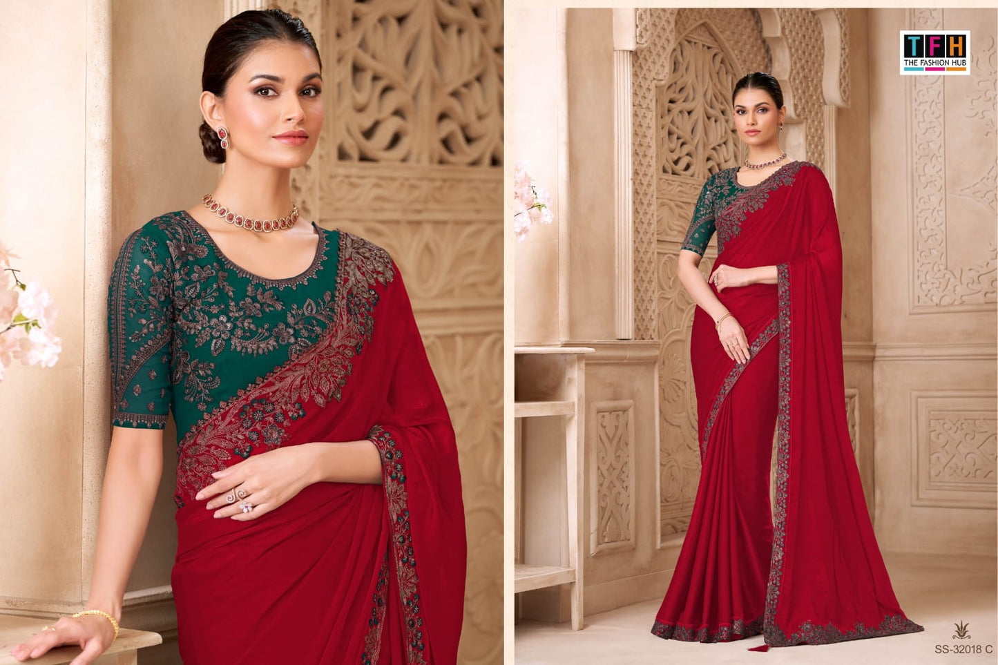 32018-C Silver Screen Tfh Satin Georgette Sarees