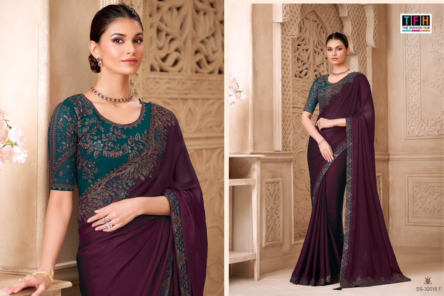 32018-F Silver Screen Tfh Satin Georgette Sarees