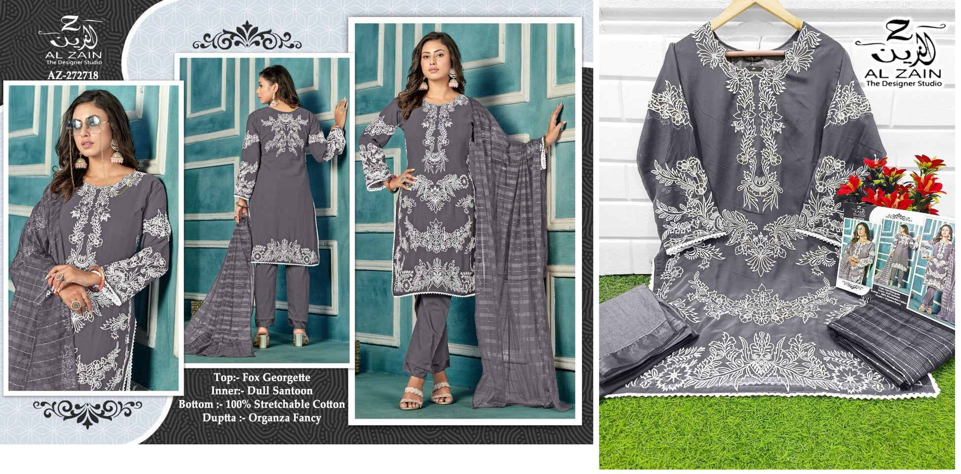 272718Gray Al Zain Pakistani Readymade Suits