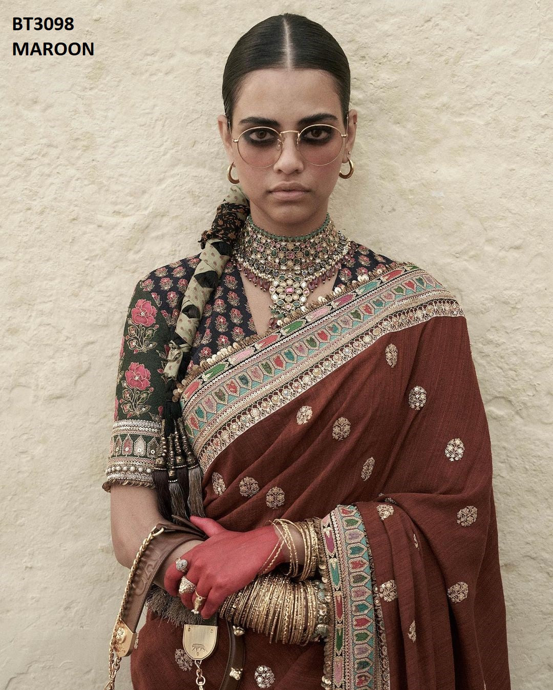 3098 Maroon Bt Sarees