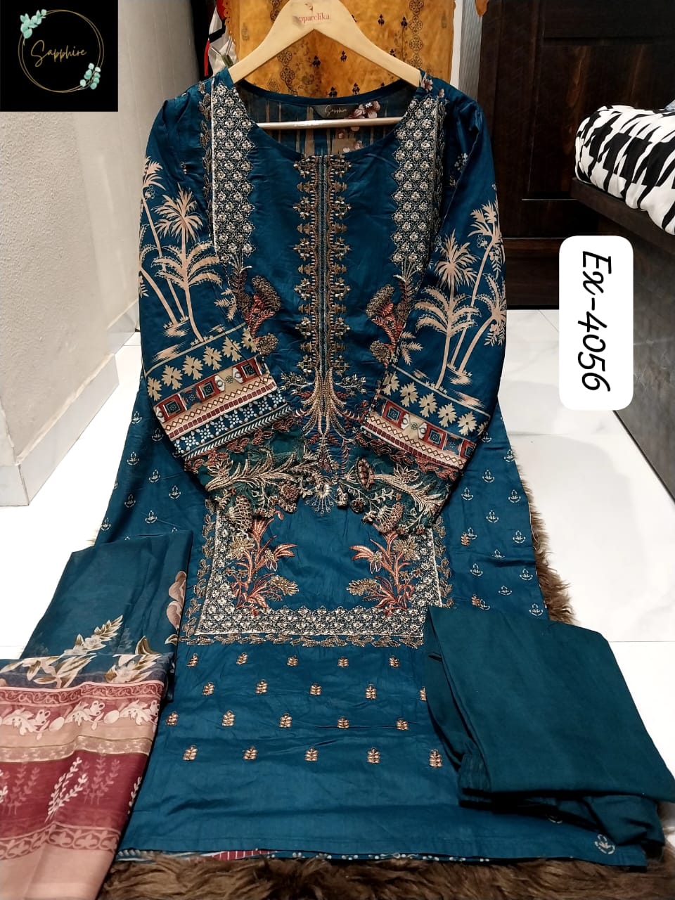 Ex-4056Blue Sapphire Pakistani Readymade Suits
